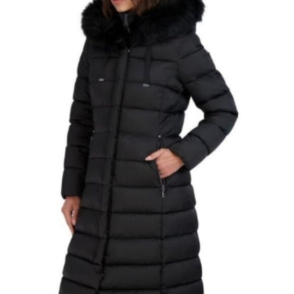 Tahari Nellie Long Coat – Black, Size S – Insulated with Removable Faux Fur Trim - Picture 10 of 12